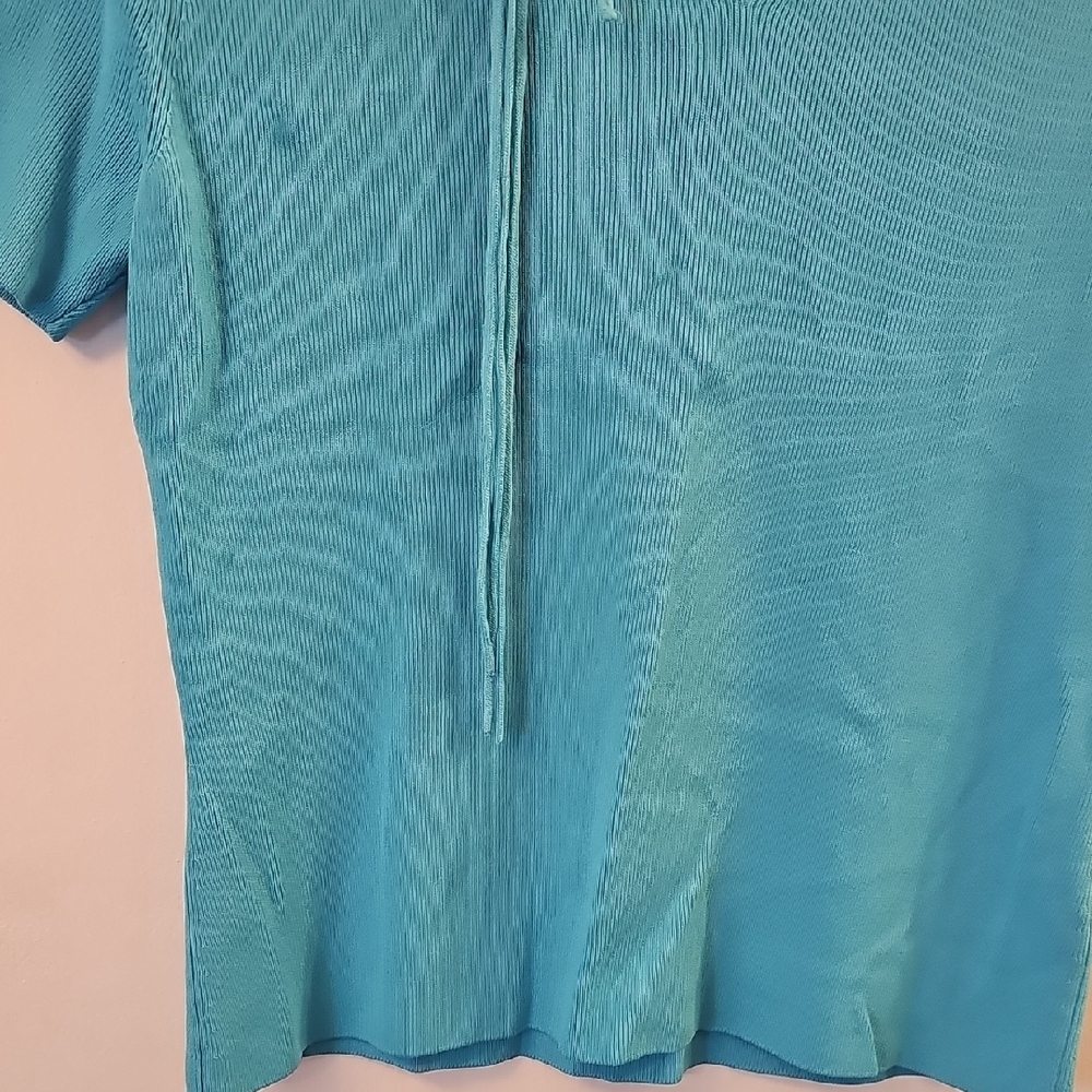 Blue Ribbed V-Neck Top - Picture 3 of 7